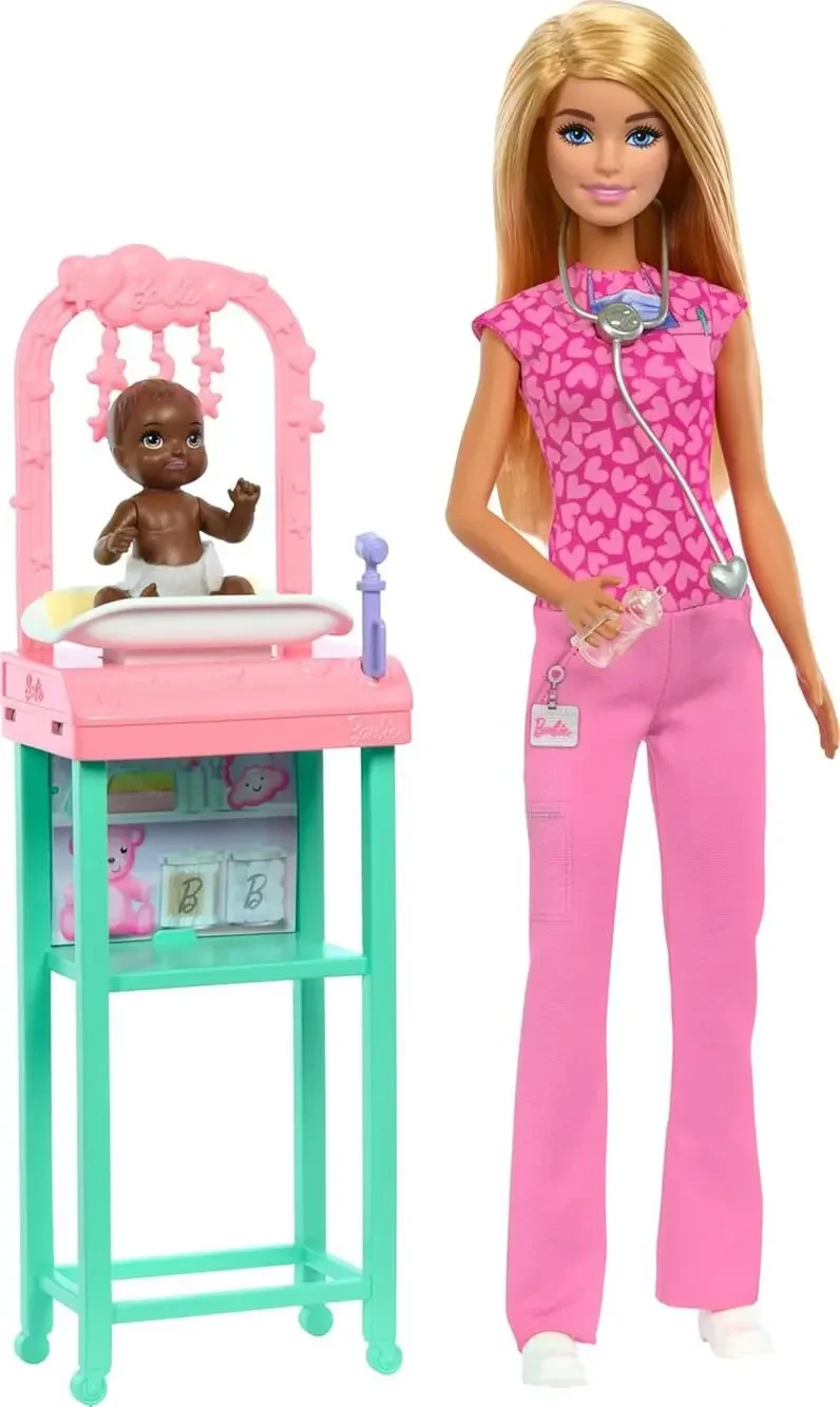 Barbie Baby Doctor Playset with Blonde Fashion Doll Wearing Pink Scrubs Baby NWT